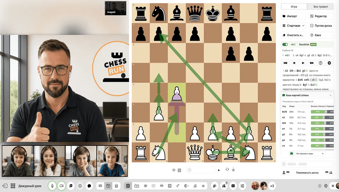 Shared board in a Chess.Run group lesson