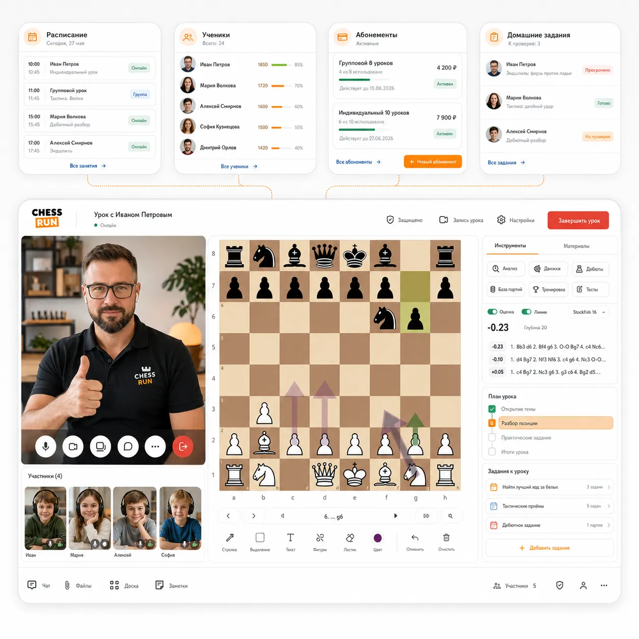 Рабочий кабинет шахматного тренера в Chess.Run
